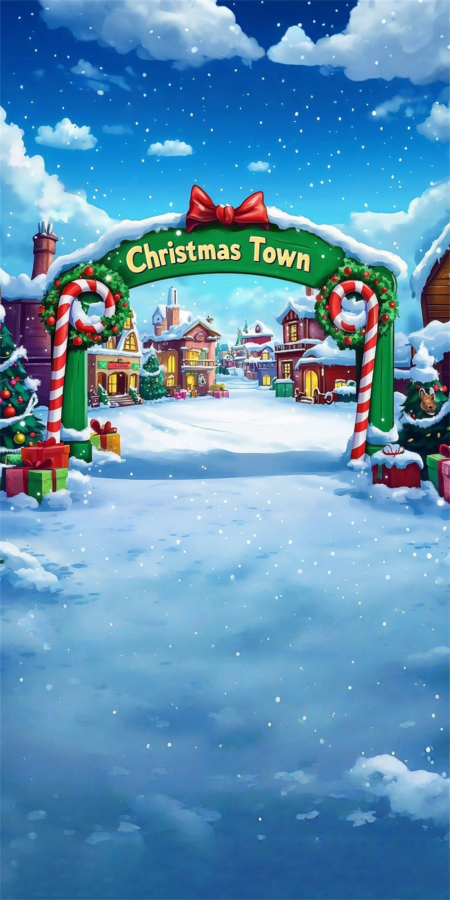 Christmas Village Backdrop Christmas Town Entrance Candy Gate Christmas Photo Backdrop UK MRR8-118