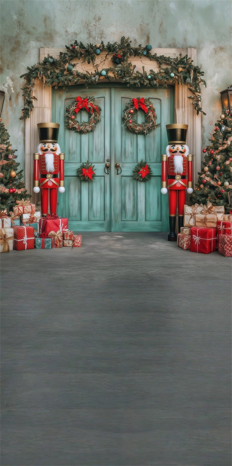 Holiday Backdrop Nutcracker Christmas Blue Wooden Door Christmas Backdrops for Photography UK MRR8-120