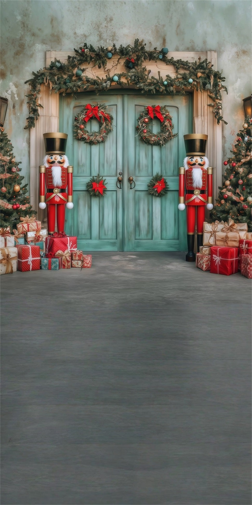 Holiday Backdrop Nutcracker Christmas Blue Wooden Door Christmas Backdrops for Photography UK MRR8-120