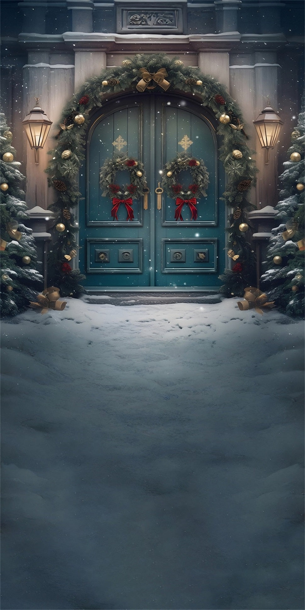 Christmas Backdrop Photography Classic Peacock Blue Christmas Wreath Gate Christmas Backdrops 10x10 UK MRR8-125