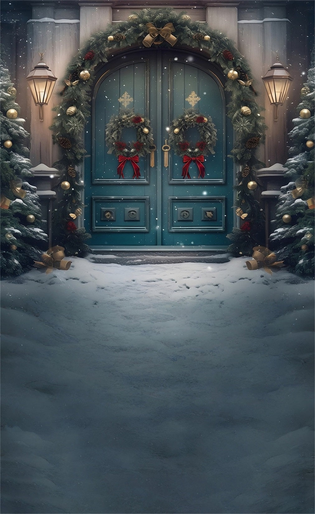 Christmas Backdrop Photography Classic Peacock Blue Christmas Wreath Gate Christmas Backdrops 10x10 UK MRR8-125
