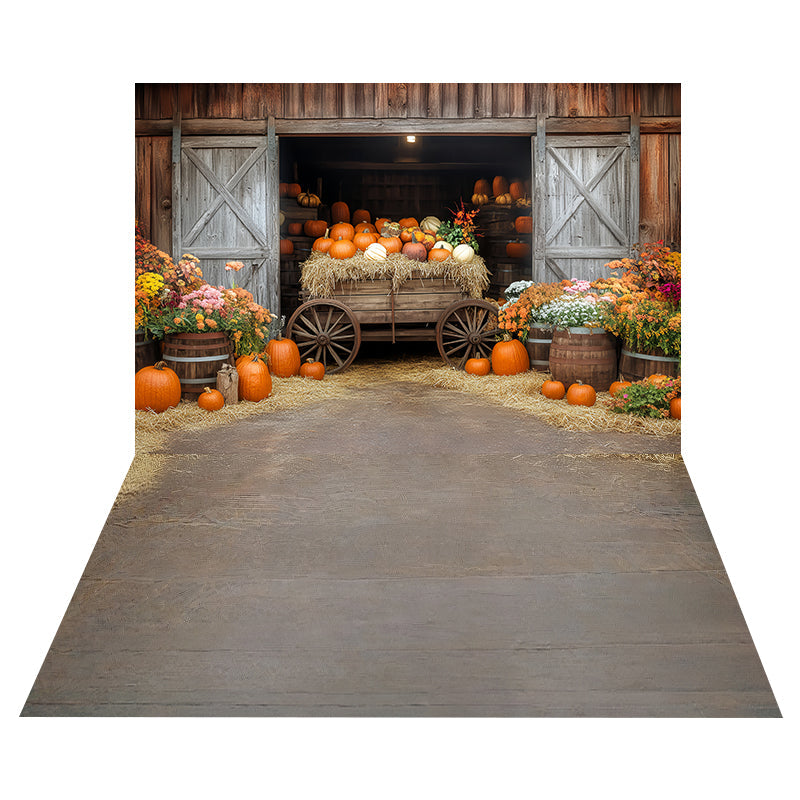 Pumpkin Harvest Wagon Backdrop+Weathered Gray Wood Floor Backdrop UK MRR8-166