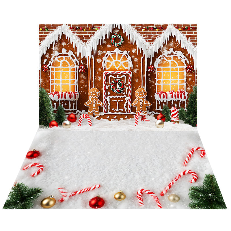 Gingerbread Candy House Backdrop+Christmas Cane Floor Backdrop UK MRR8-213