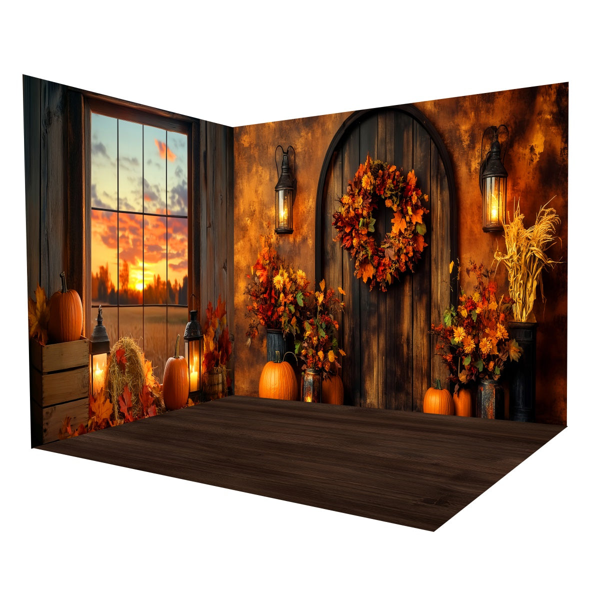 Fall Photography Backdrops Rustic Pumpkin Harvest Door Backdrop Room Set UK MRR8-218