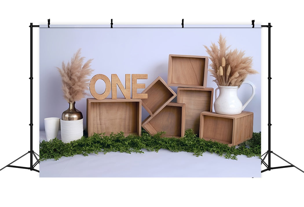 Cake Smash Backdrops Wooden Boxes Pampas Arrangement 1st Birthday Backdrop UK MRR8-269
