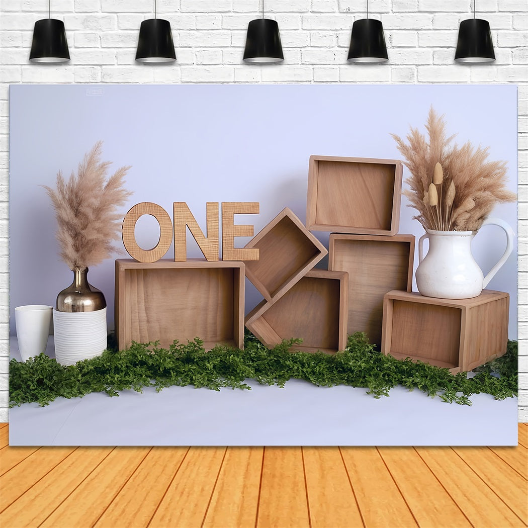 Cake Smash Backdrops Wooden Boxes Pampas Arrangement 1st Birthday Backdrop UK MRR8-269