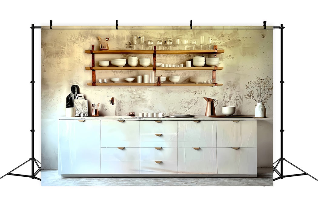 Vintage Backdrop Minimalist White Kitchen Shelves Vintage Photography Backdrop UK MRR8-275