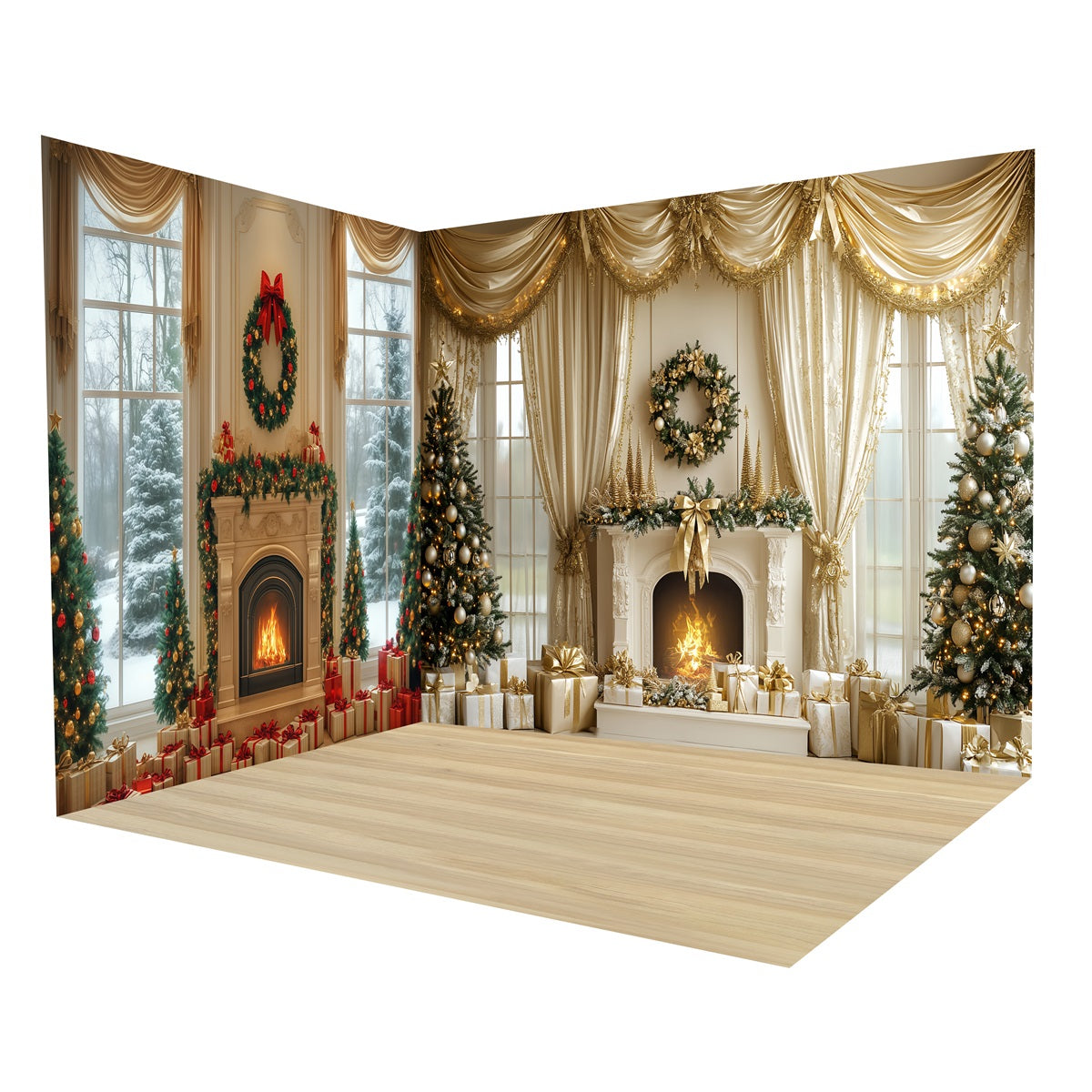 Christmas Photography Backdrops Golden Holiday Fireplace Backdrop Room Set UK MRR8-280