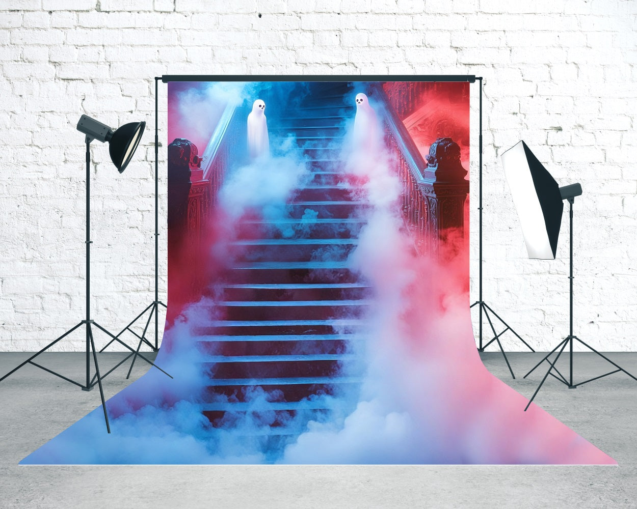 Spooky Halloween Backdrop Red Ghost Smoke Steps Sweep Backdrop UK MRR8-45