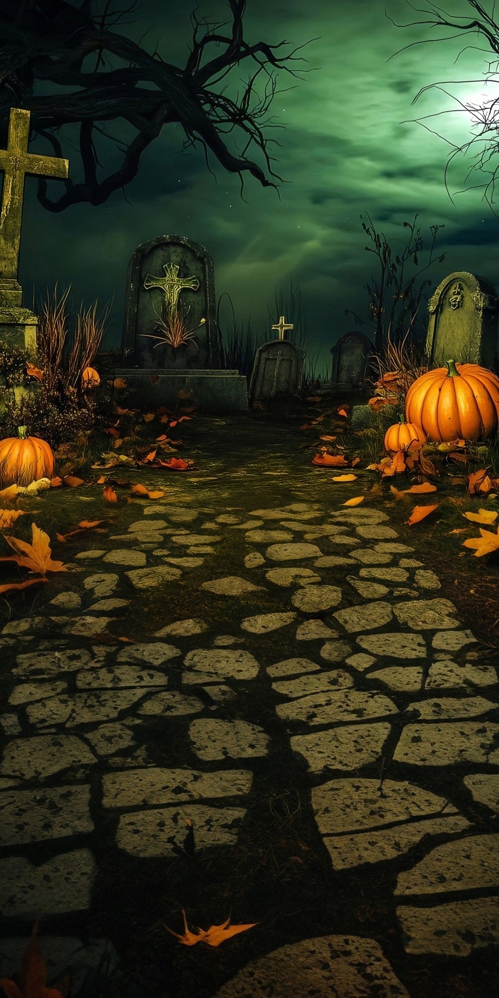 Halloween Graveyard Backdrop Vintage Cemetery at Night Sweep Backdrop UK MRR8-51