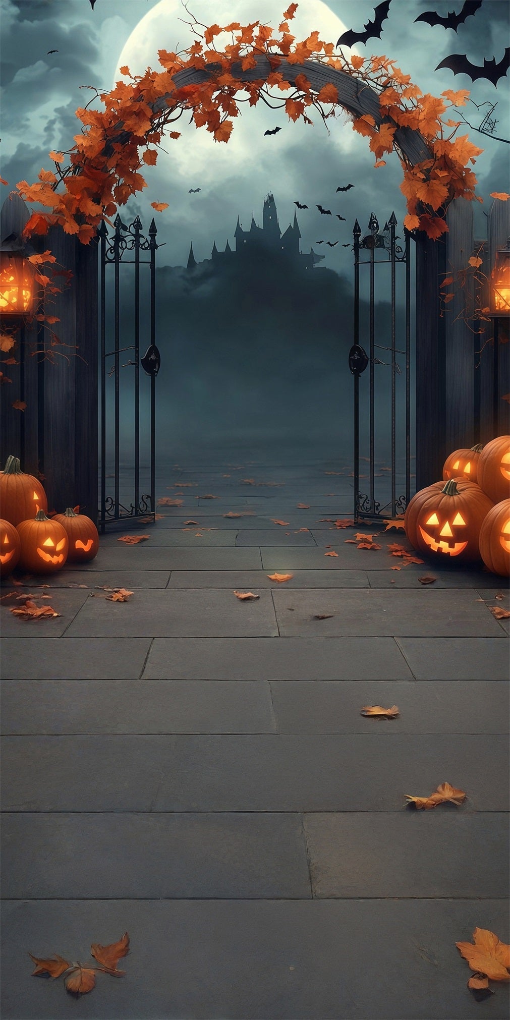 Halloween Backdrops Maple Leaf Twisted Arch Pumpkin Lights Twinkle Sweep Backdrop UK MRR8-63