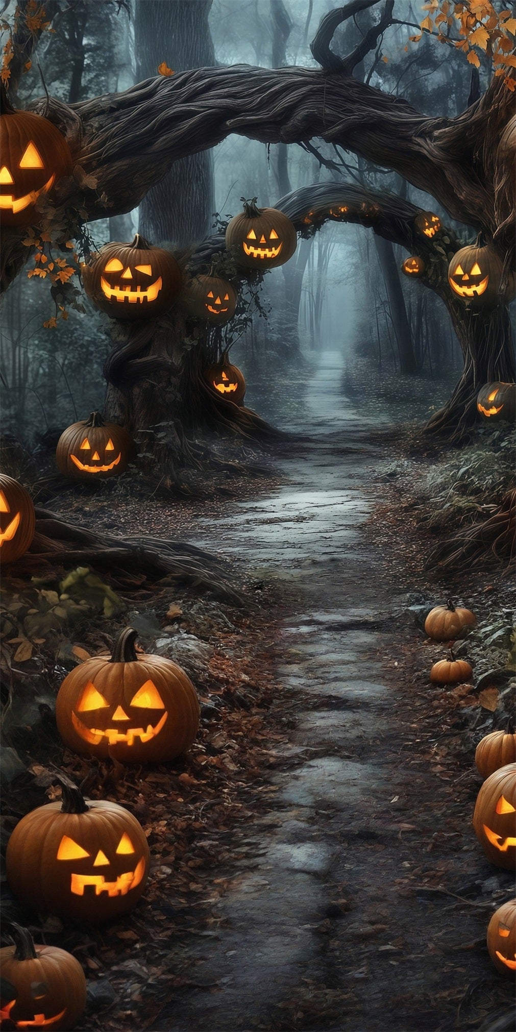 Halloween Photo Backdrops Pumpkin Lights Vines Arches Forest Trail Sweep Backdrop UK MRR8-69