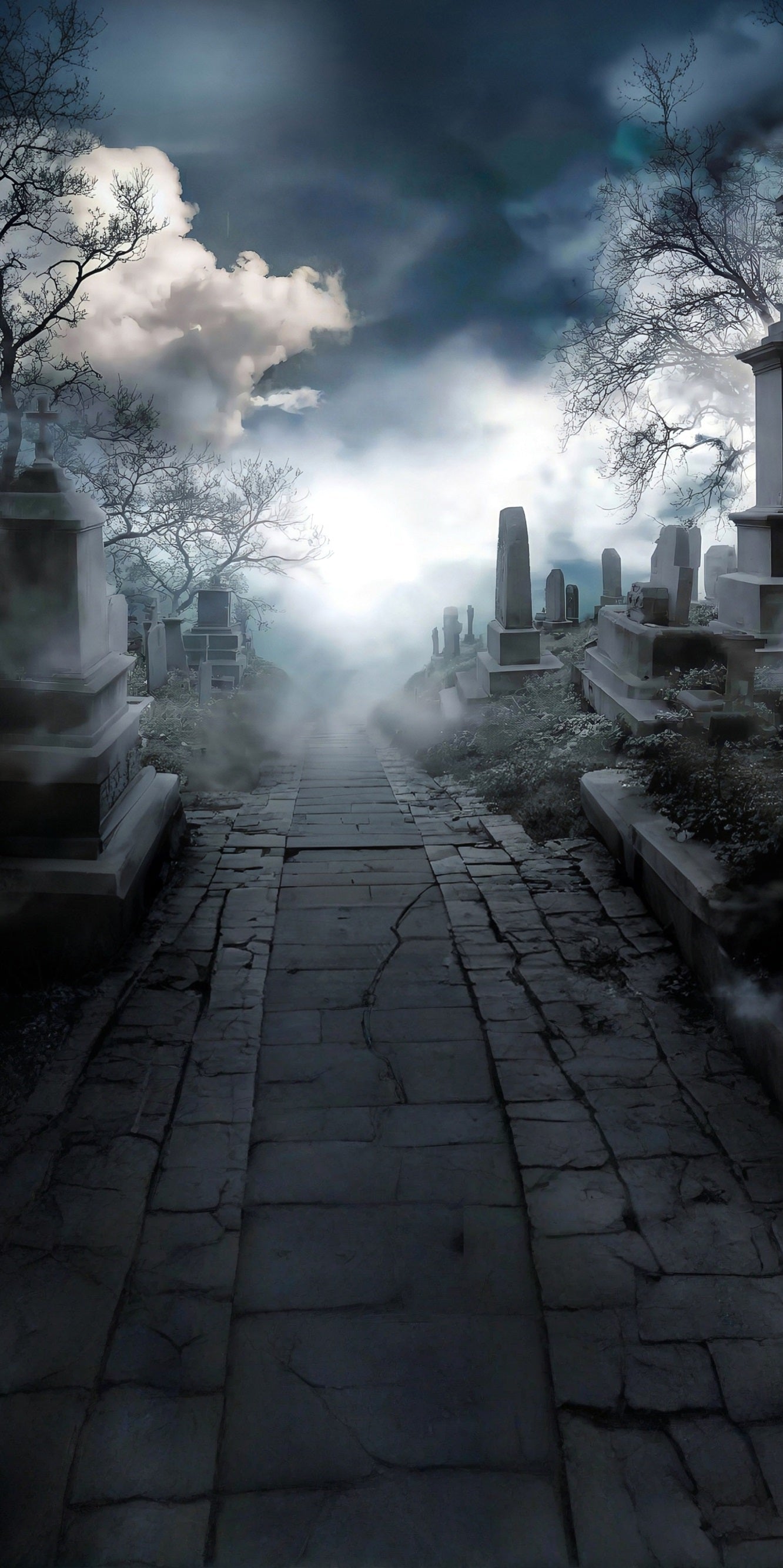 Halloween Graveyard Backdrop Quiet Smokey Cemetery Sweep Backdrop UK MRR8-70
