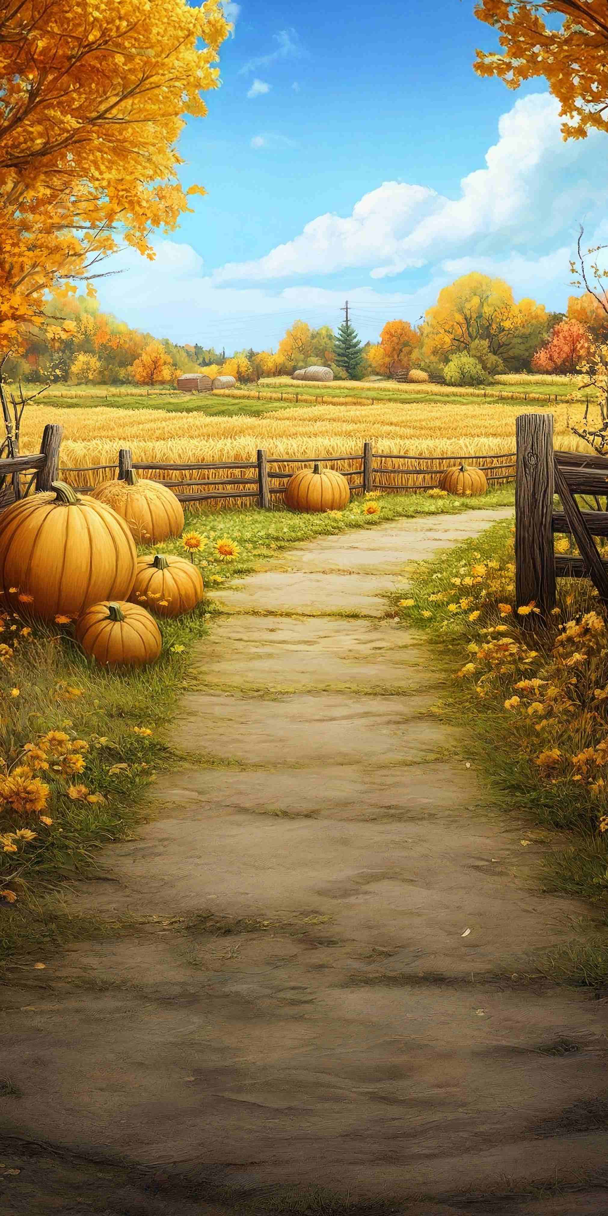 Fall Backdrop Golden Pumpkin Pathway Farm Sweep Backdrop UK MRR8-71