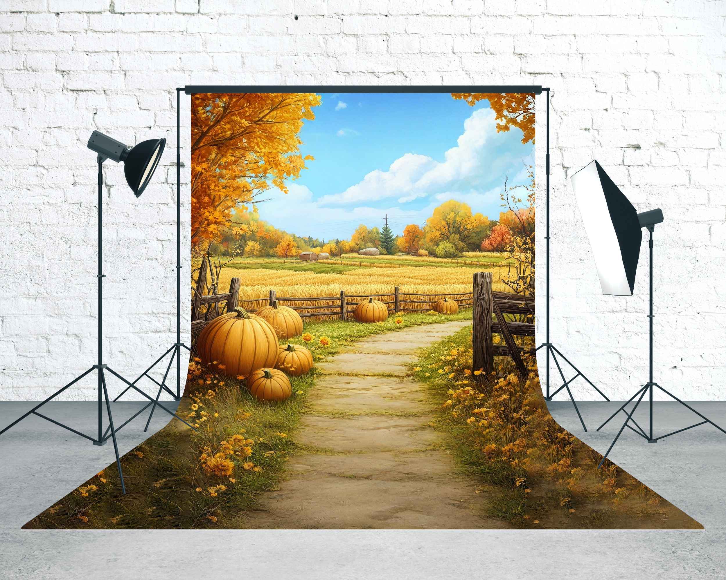 Fall Backdrop Golden Pumpkin Pathway Farm Sweep Backdrop UK MRR8-71