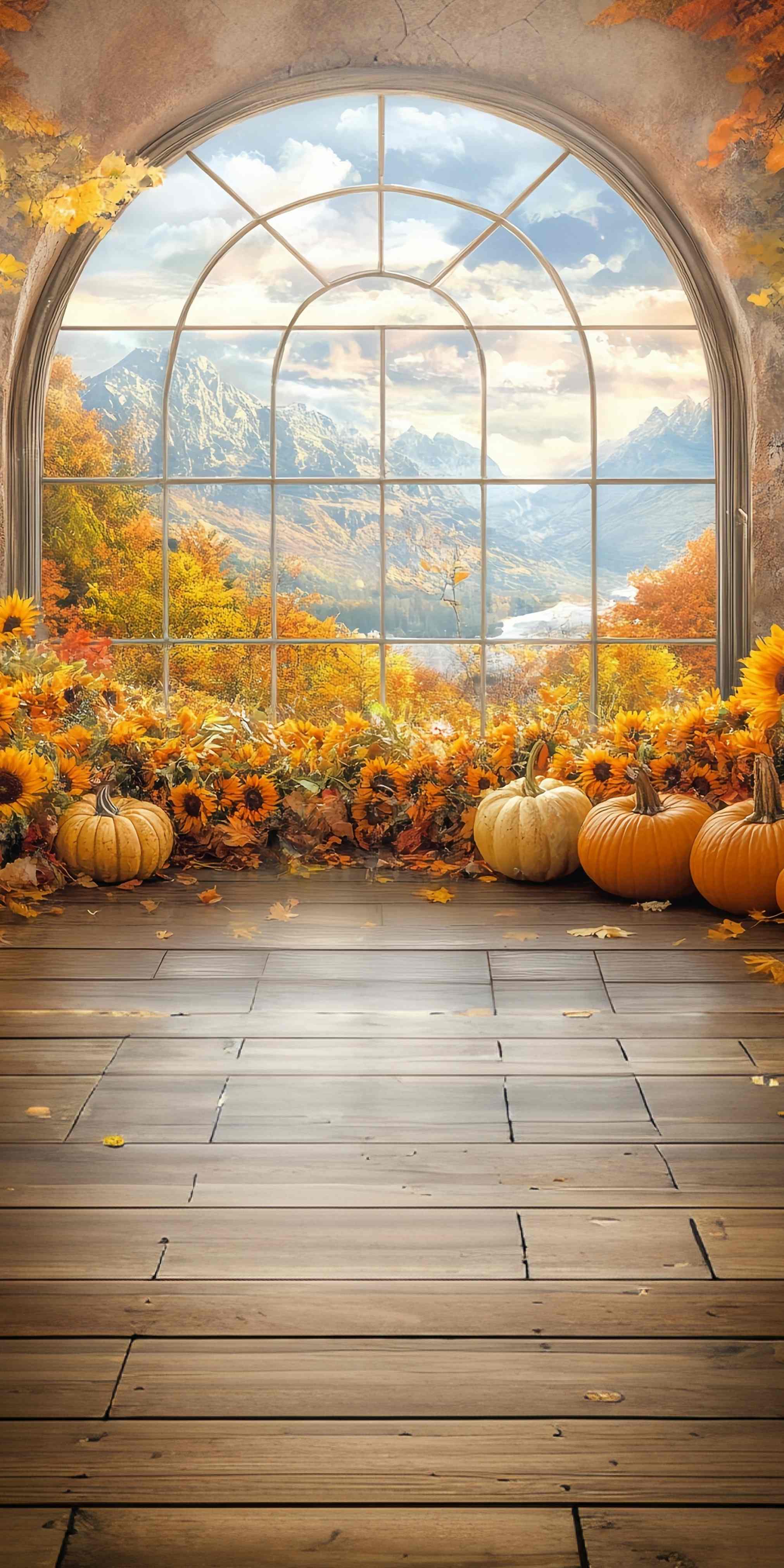 Fall Photo Backdrop Sunflower Window Mountain View Sweep Backdrop UK MRR8-72