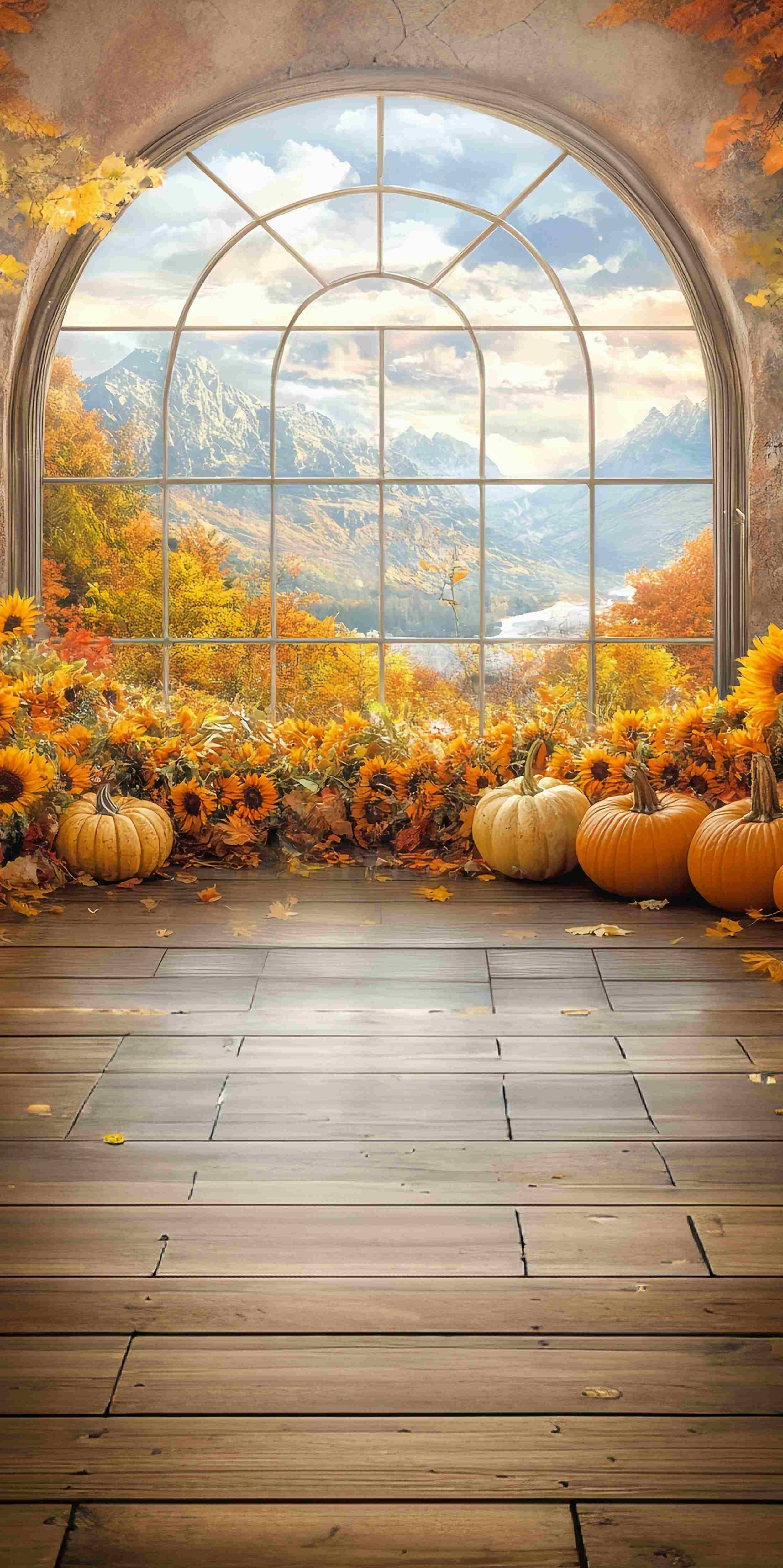 Fall Photo Backdrop Sunflower Window Mountain View Sweep Backdrop UK MRR8-72