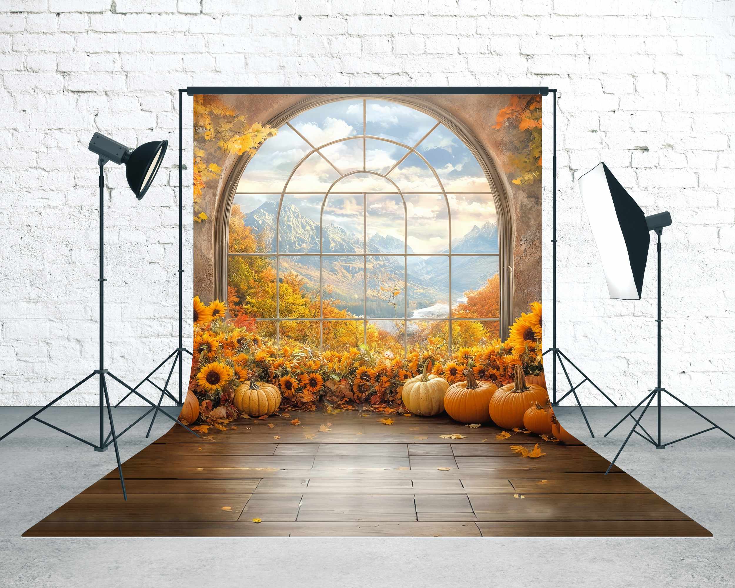 Fall Photo Backdrop Sunflower Window Mountain View Sweep Backdrop UK MRR8-72