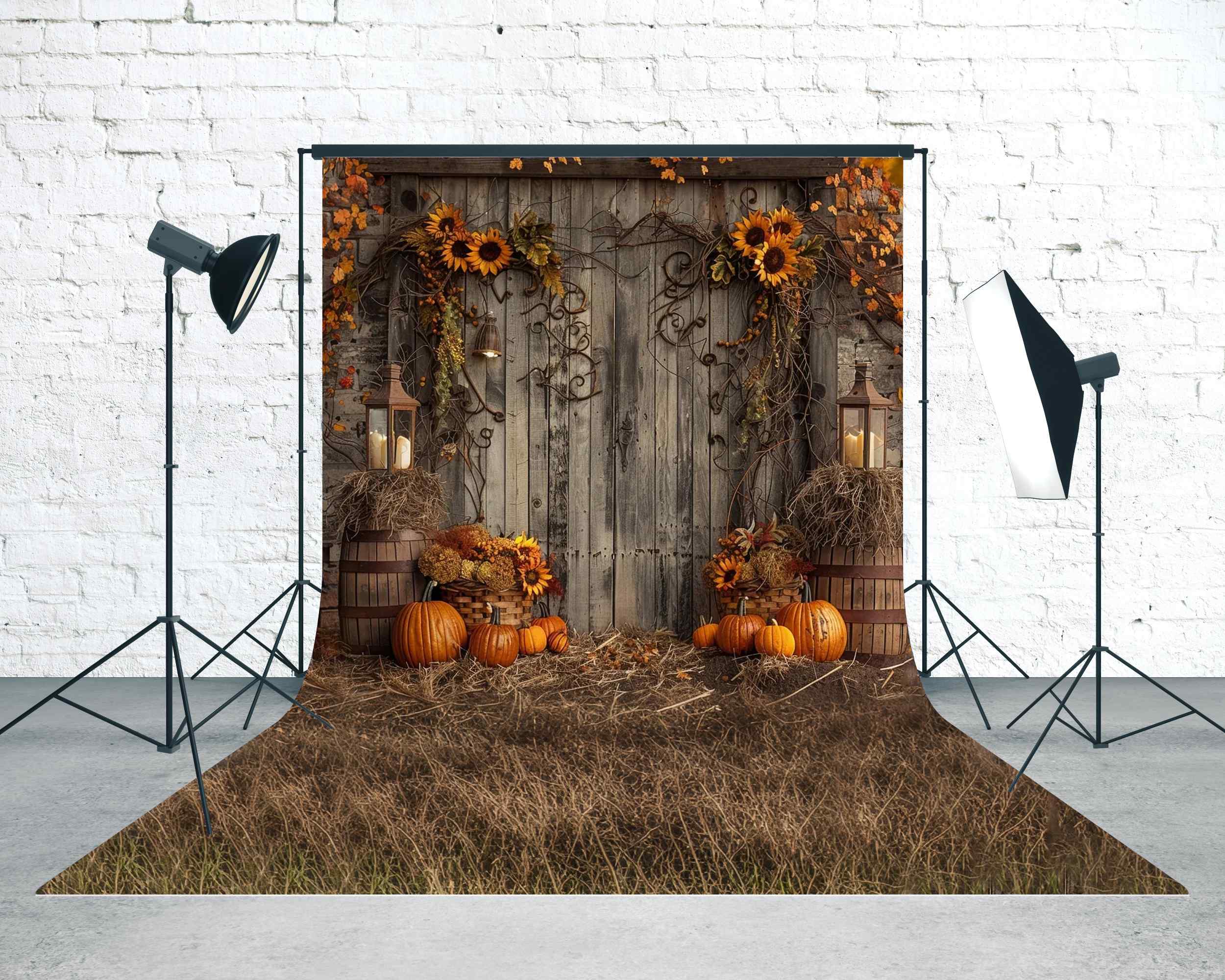 Western Backdrop Rustic Sunflower Pumpkin Porch Sweep Backdrop UK MRR8-77