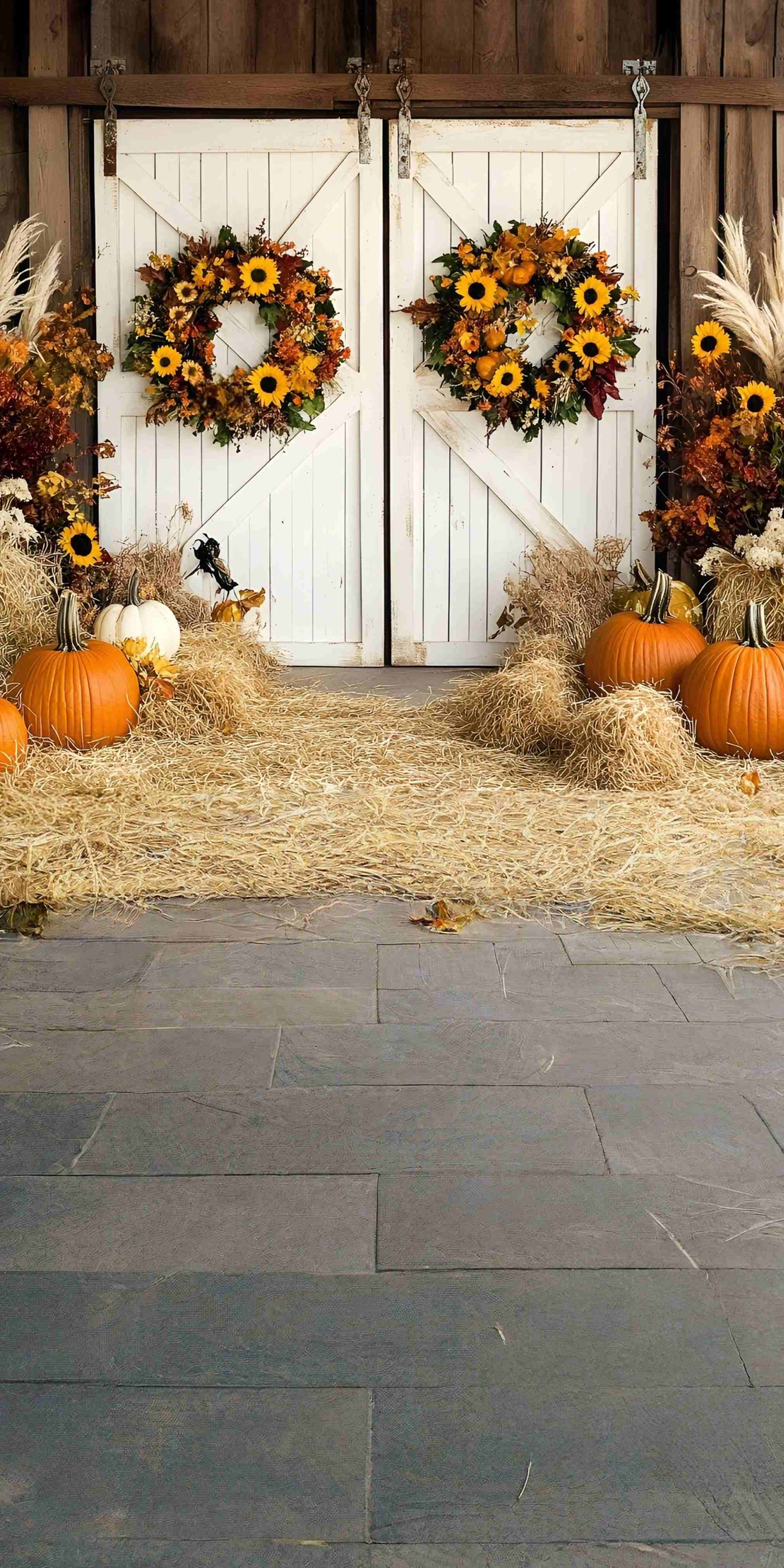 Western Backdrop Harvest Wreath Barn Door Floral Sweep Backdrop UK MRR8-80