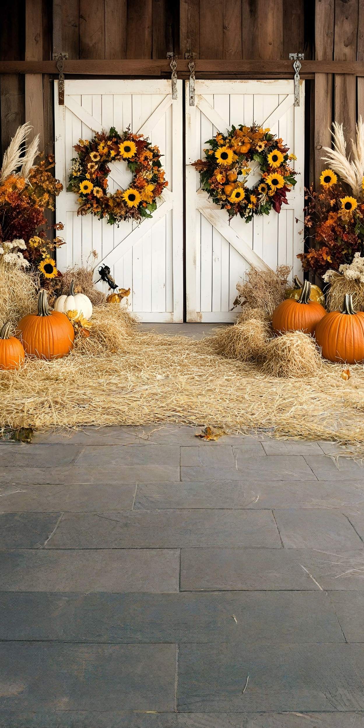 Western Backdrop Harvest Wreath Barn Door Floral Sweep Backdrop UK MRR8-80