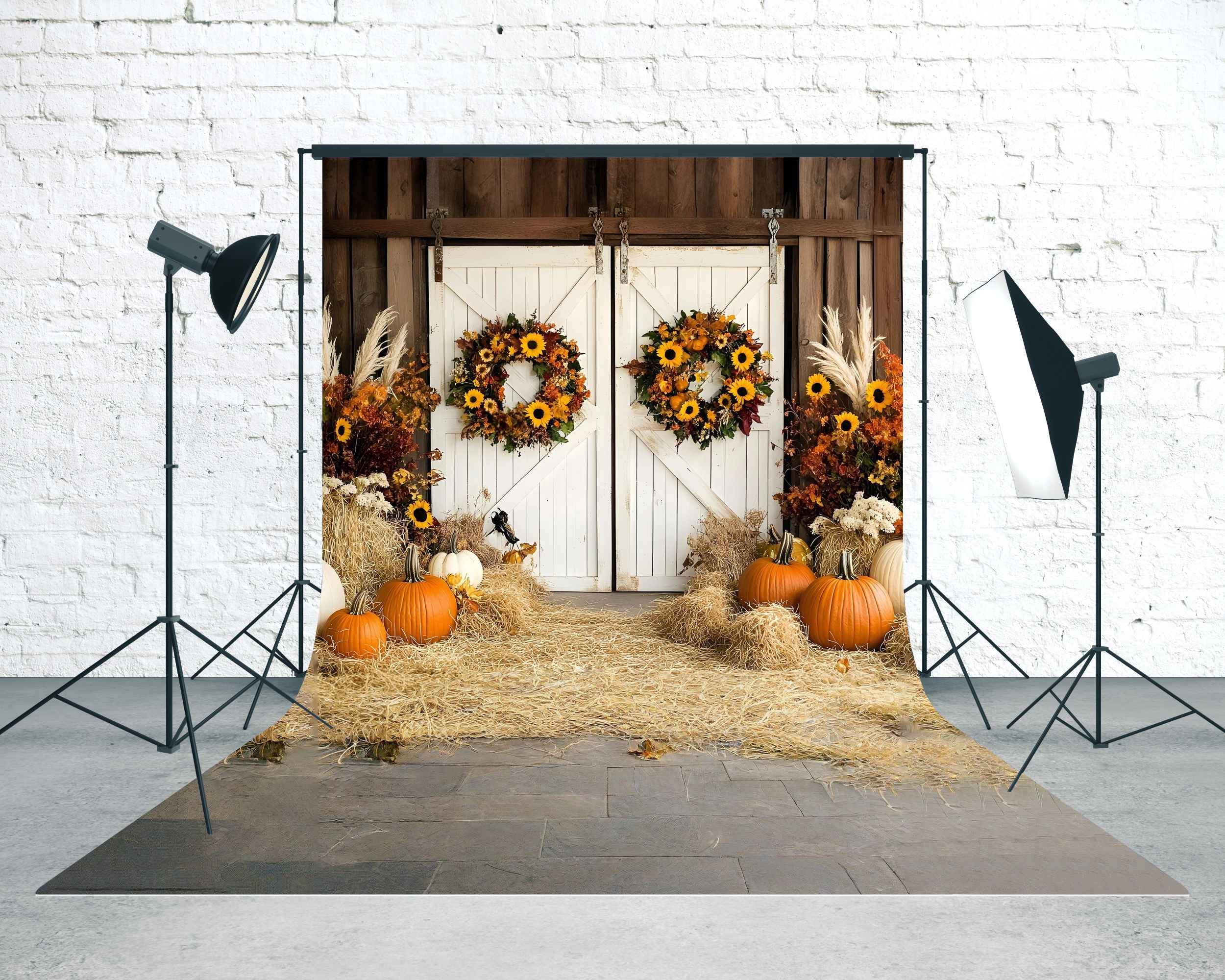 Western Backdrop Harvest Wreath Barn Door Floral Sweep Backdrop UK MRR8-80