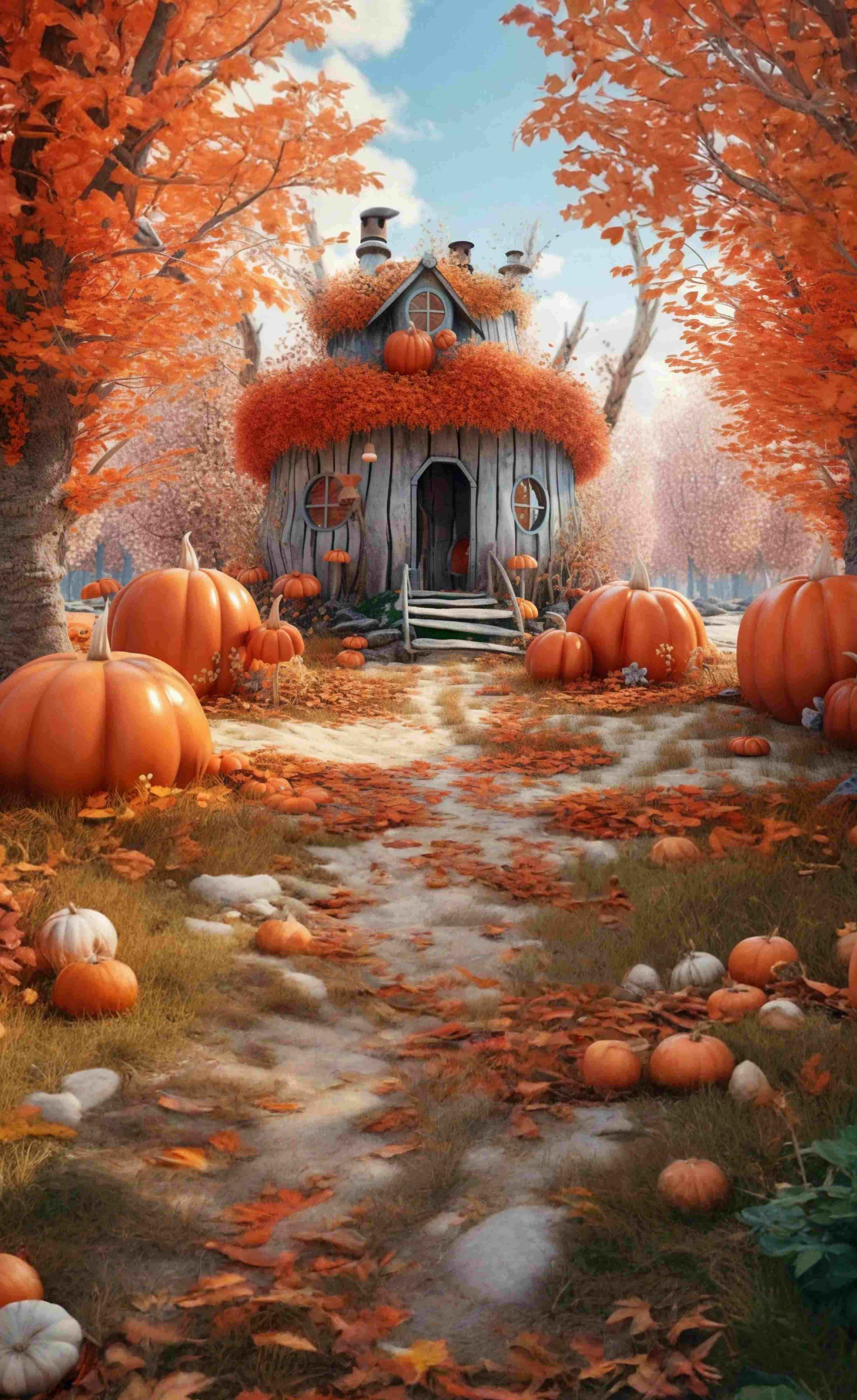 Autumn Backdrop Whimsical Pumpkin House Lane Sweep Backdrop UK MRR8-93