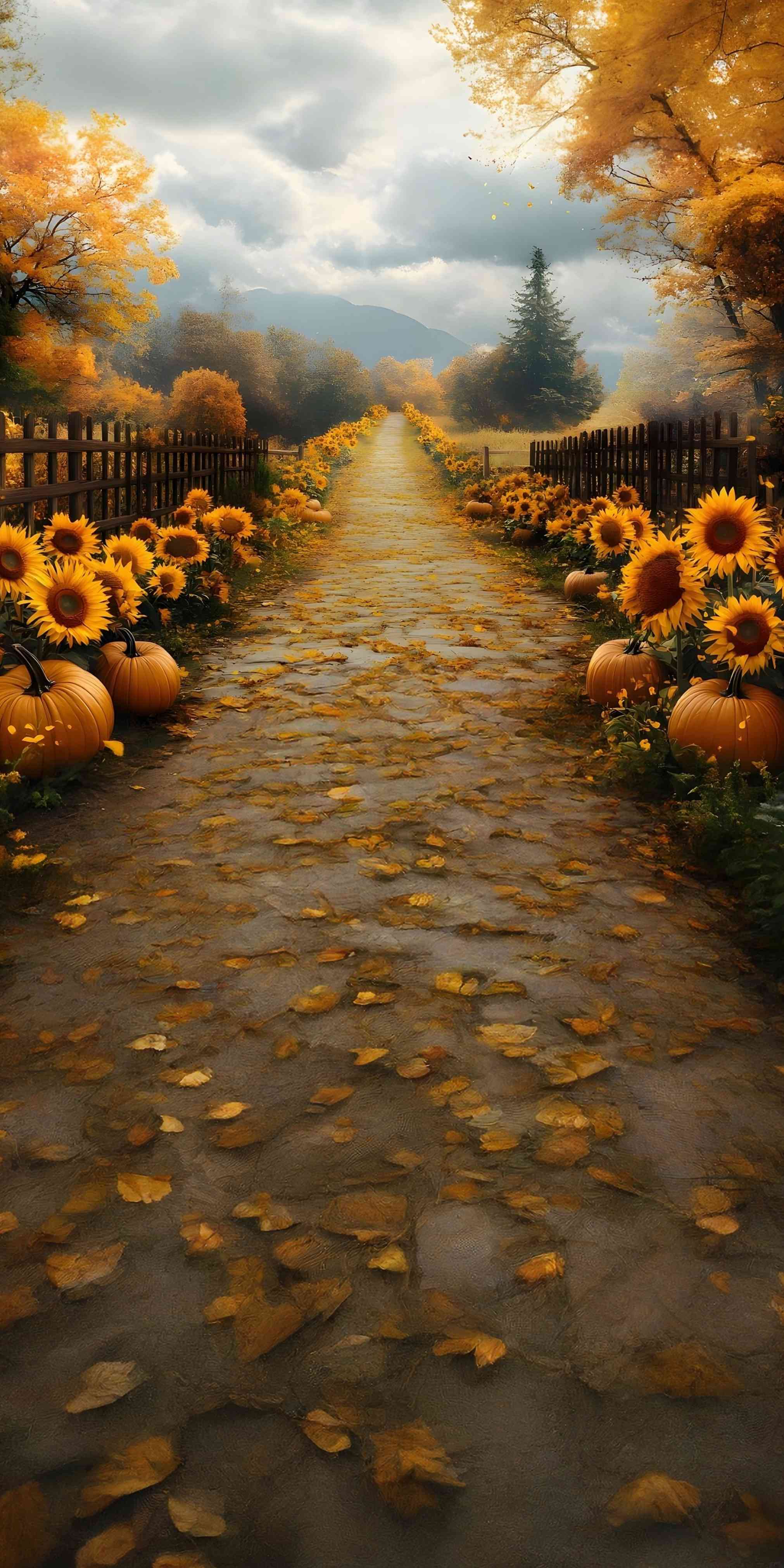 Fall Backdrops for Photography Golden Pumpkin Sunflower Path Sweep Backdrop UK MRR8-95