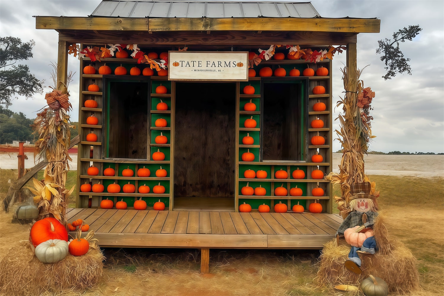 Fall Backdrop Pumpkin Farmhouse Rustic Display Autumn Photo Backdrop UK MRR9-100