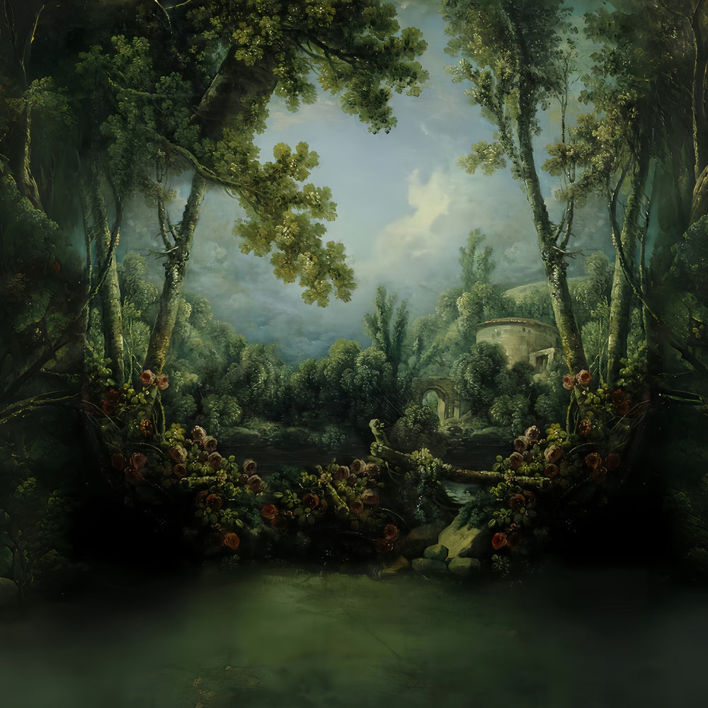 Forest Backdrop Romantic Garden Stone Bridge Magical Forest Backdrop UK MRR9-101