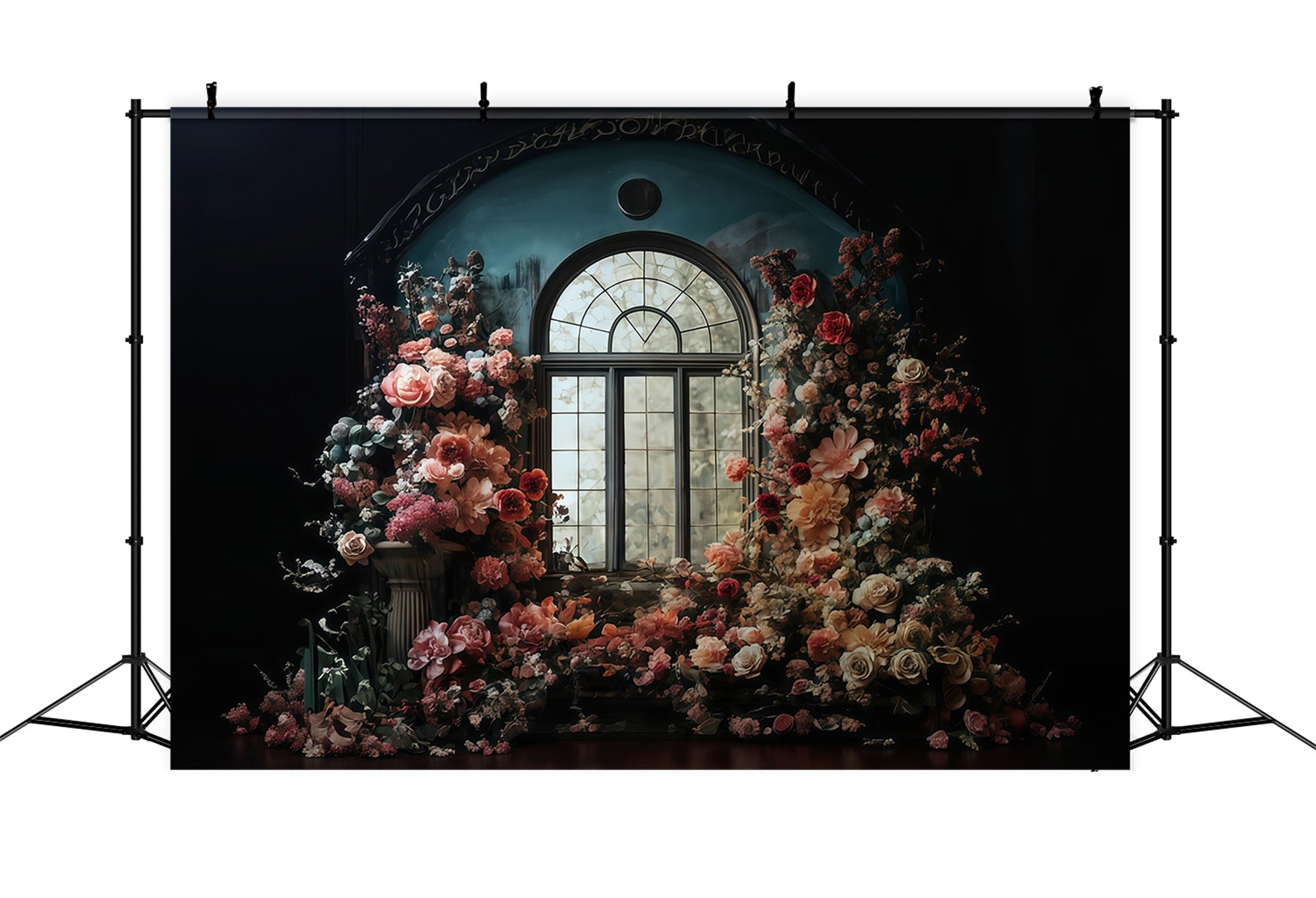 Floral Backdrop Arched Window Surrounded Flowers Vintage Photo Backdrop UK MRR9-106