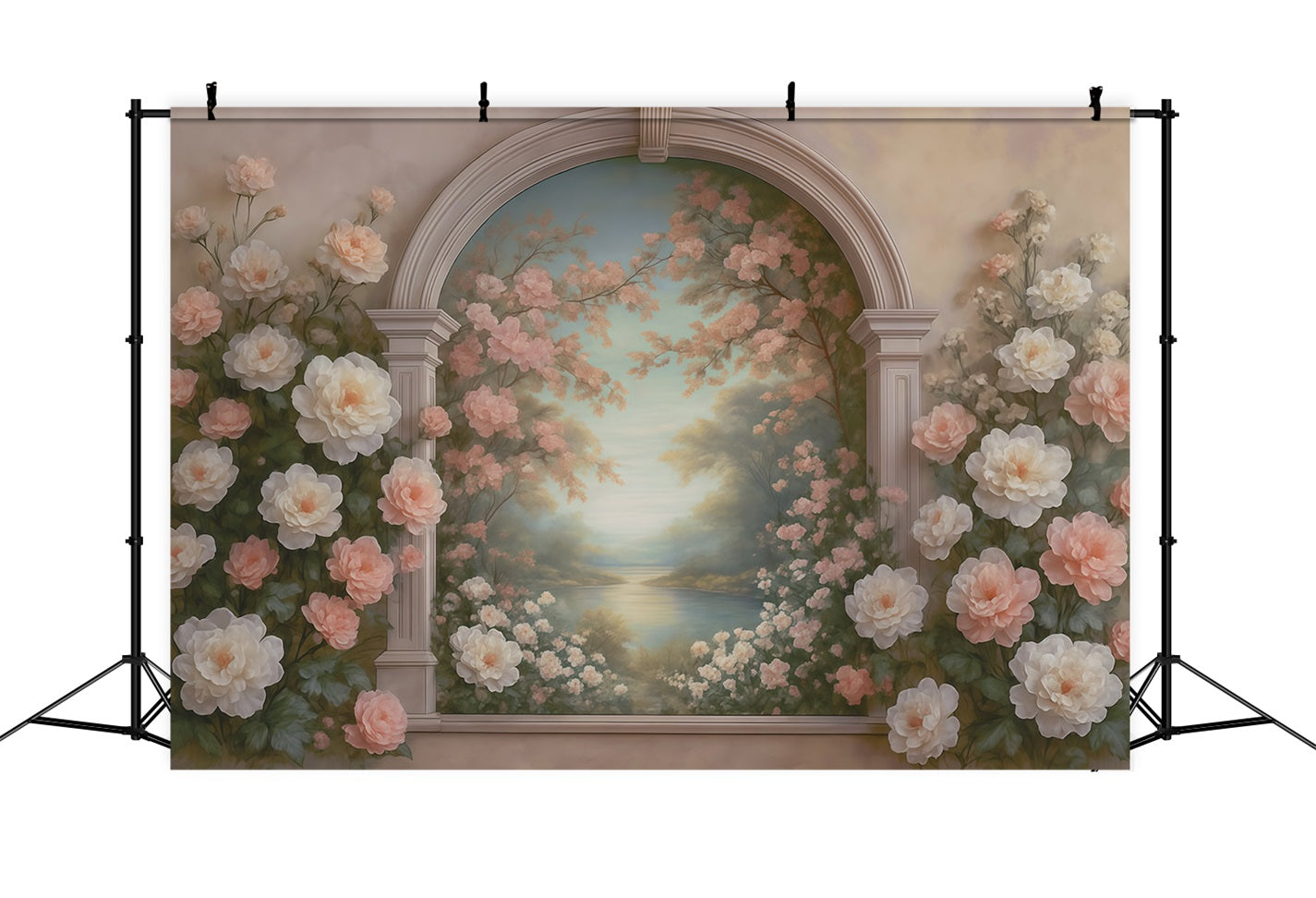 Vintage Wall Backdrop Pastel Floral Archway Lake Antique Backdrop UK MRR9-107
