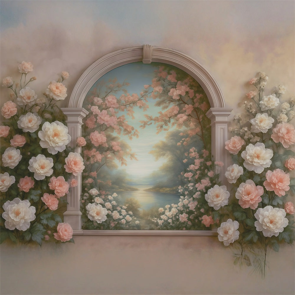 Vintage Wall Backdrop Pastel Floral Archway Lake Antique Backdrop UK MRR9-107