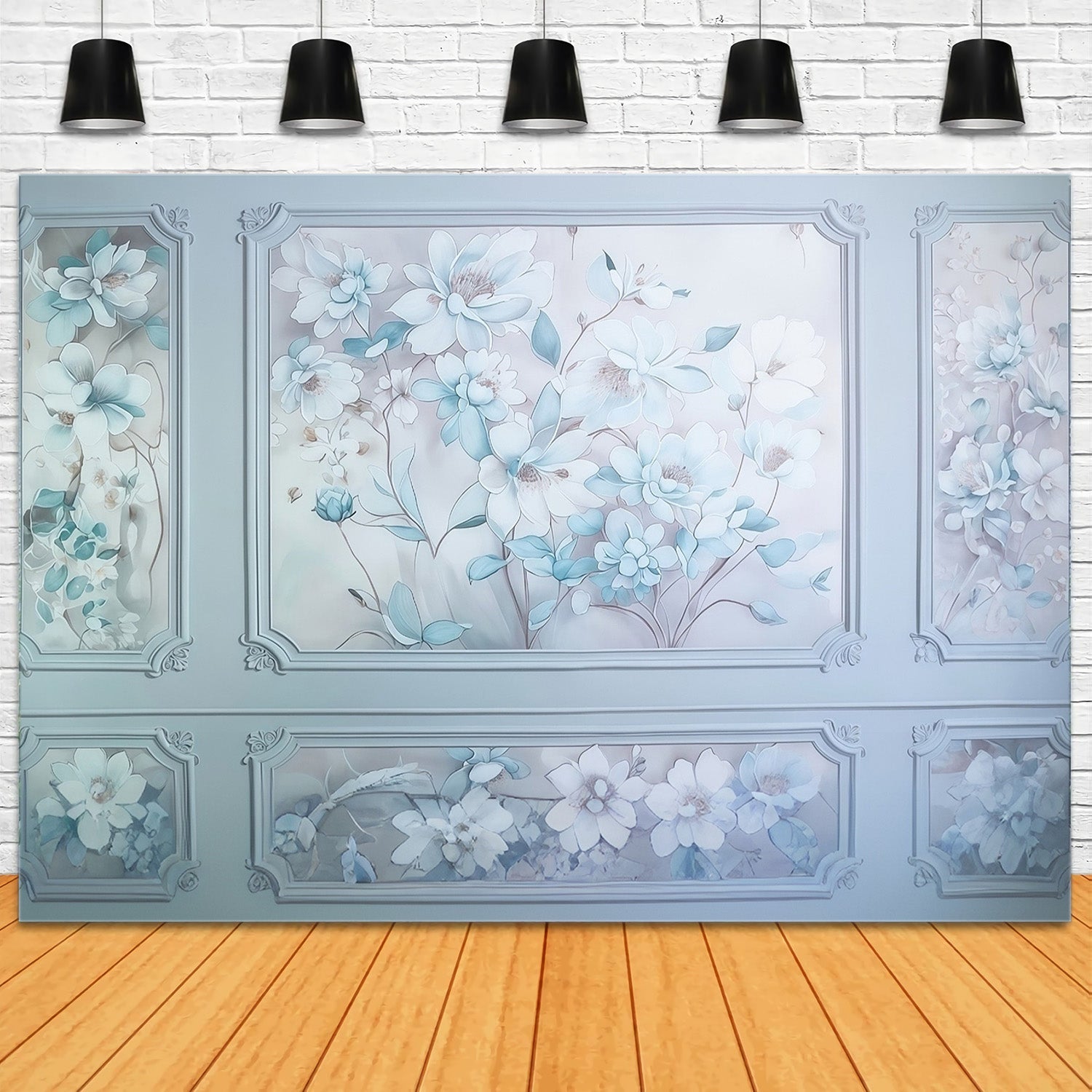Flower Wall Backdrop Blue White Floral Wall Panels Vintage Backdrop UK MRR9-110