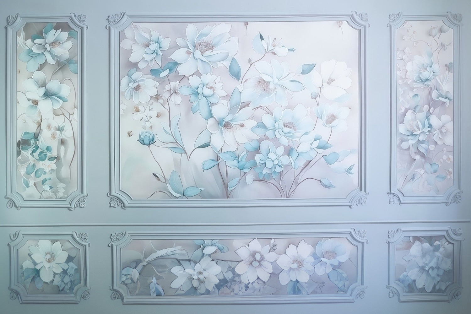 Flower Wall Backdrop Blue White Floral Wall Panels Vintage Backdrop UK MRR9-110