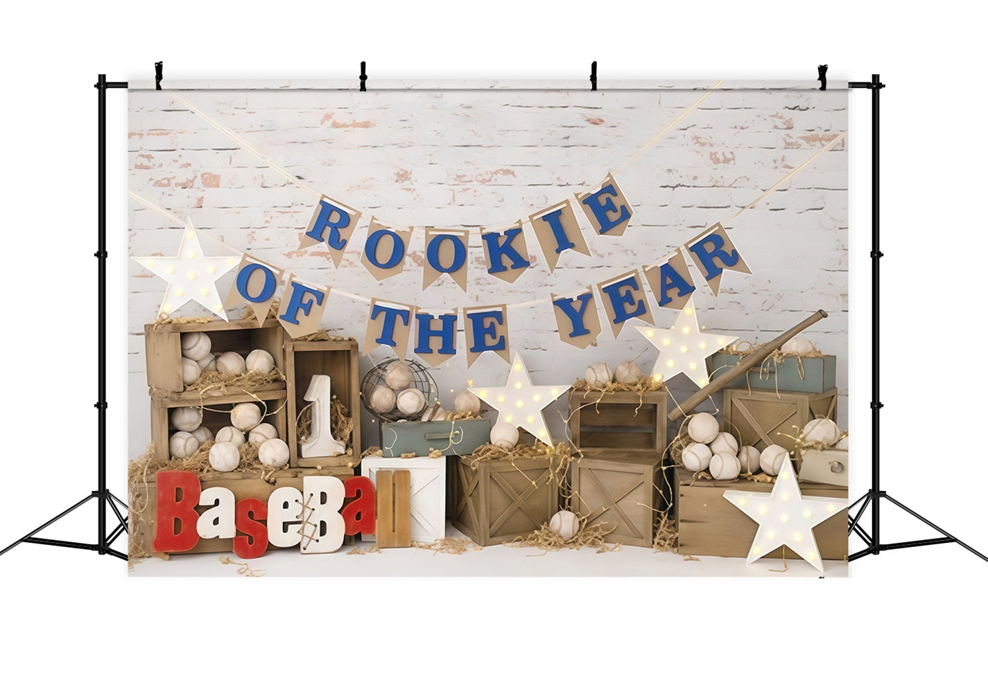 1st Birthday Backdrop Baseball Rookie Celebration Cake Smash Backdrop UK MRR9-117