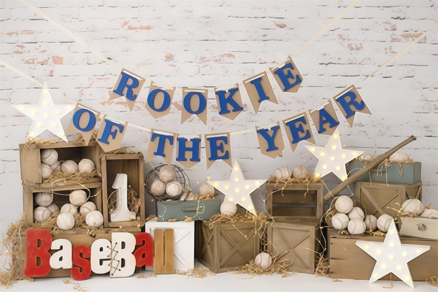 1st Birthday Backdrop Baseball Rookie Celebration Cake Smash Backdrop UK MRR9-117