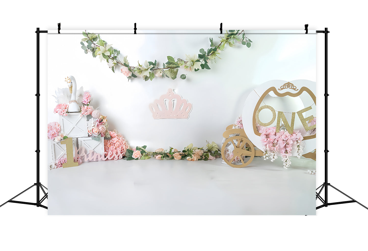 Cake Smash Backdrop Princess Swan Carriage 1st Birthday Backdrop UK MRR9-119