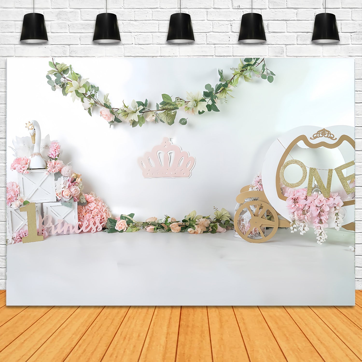 Cake Smash Backdrop Princess Swan Carriage 1st Birthday Backdrop UK MRR9-119