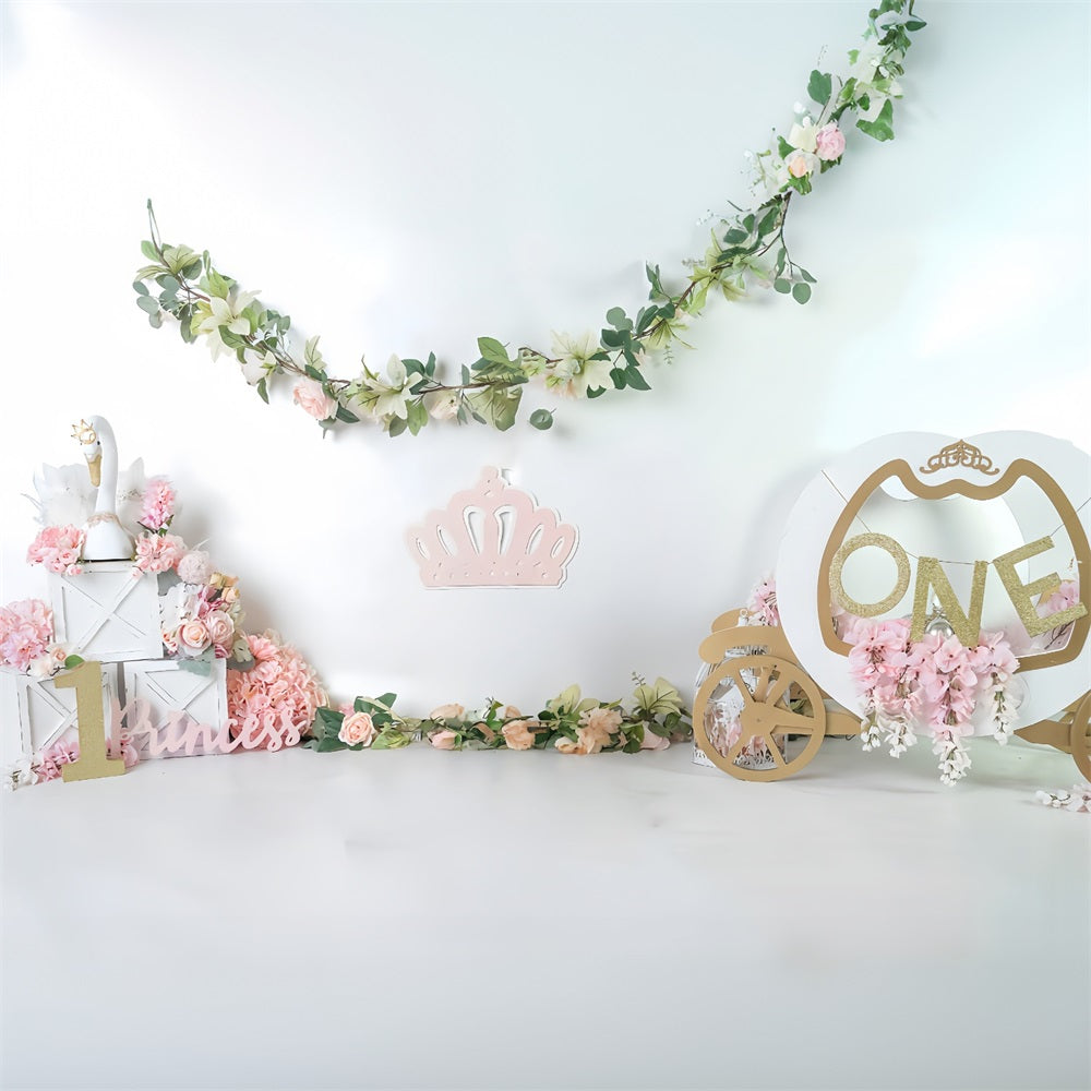 Cake Smash Backdrop Princess Swan Carriage 1st Birthday Backdrop UK MRR9-119