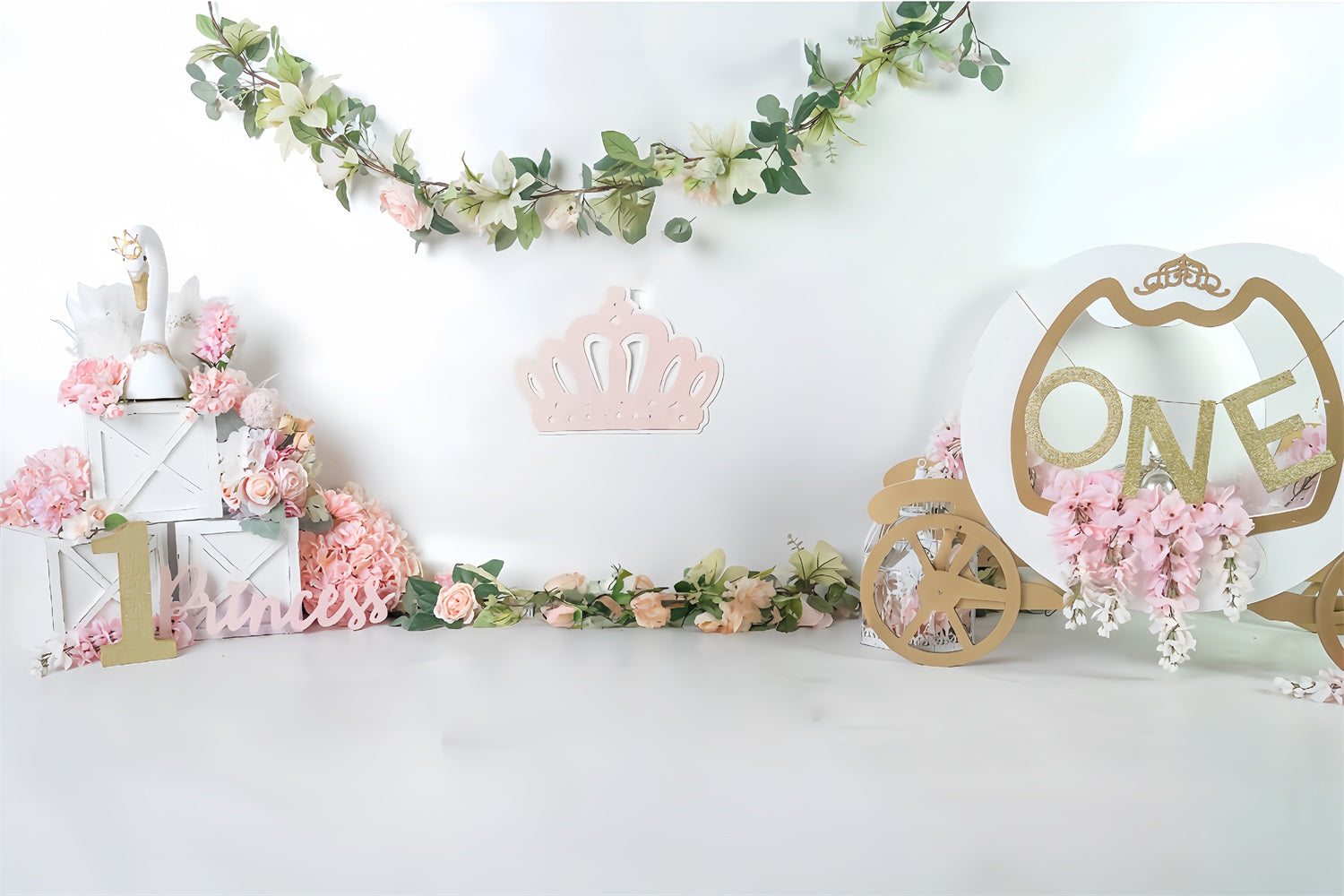 Cake Smash Backdrop Princess Swan Carriage 1st Birthday Backdrop UK MRR9-119
