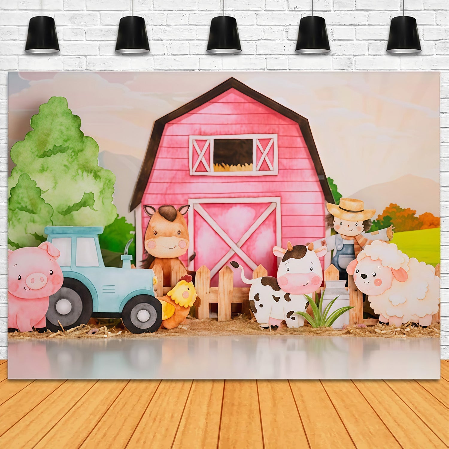 Kids Photo Backdrop Cartoon Farm Animals Barn Newborn Backdrop UK MRR9-125