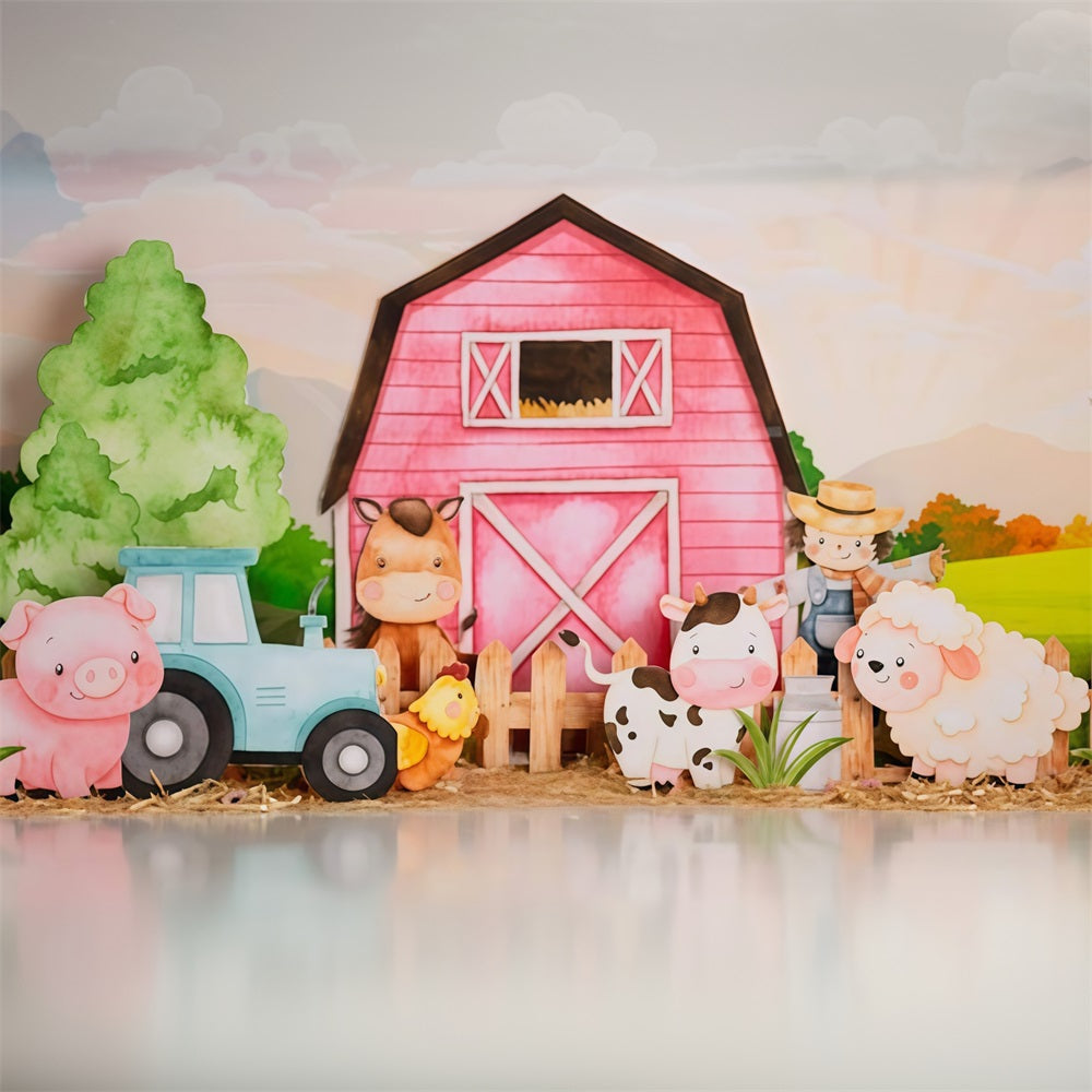 Kids Photo Backdrop Cartoon Farm Animals Barn Newborn Backdrop UK MRR9-125