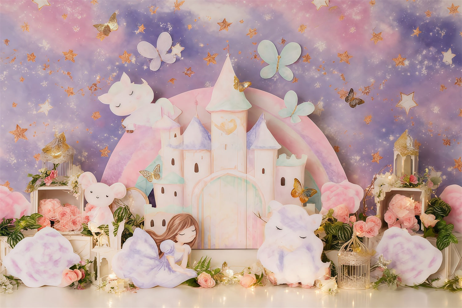 Princess Castle Backdrop Dreamy Pastel Fairy Castle Children Backdrops UK MRR9-126