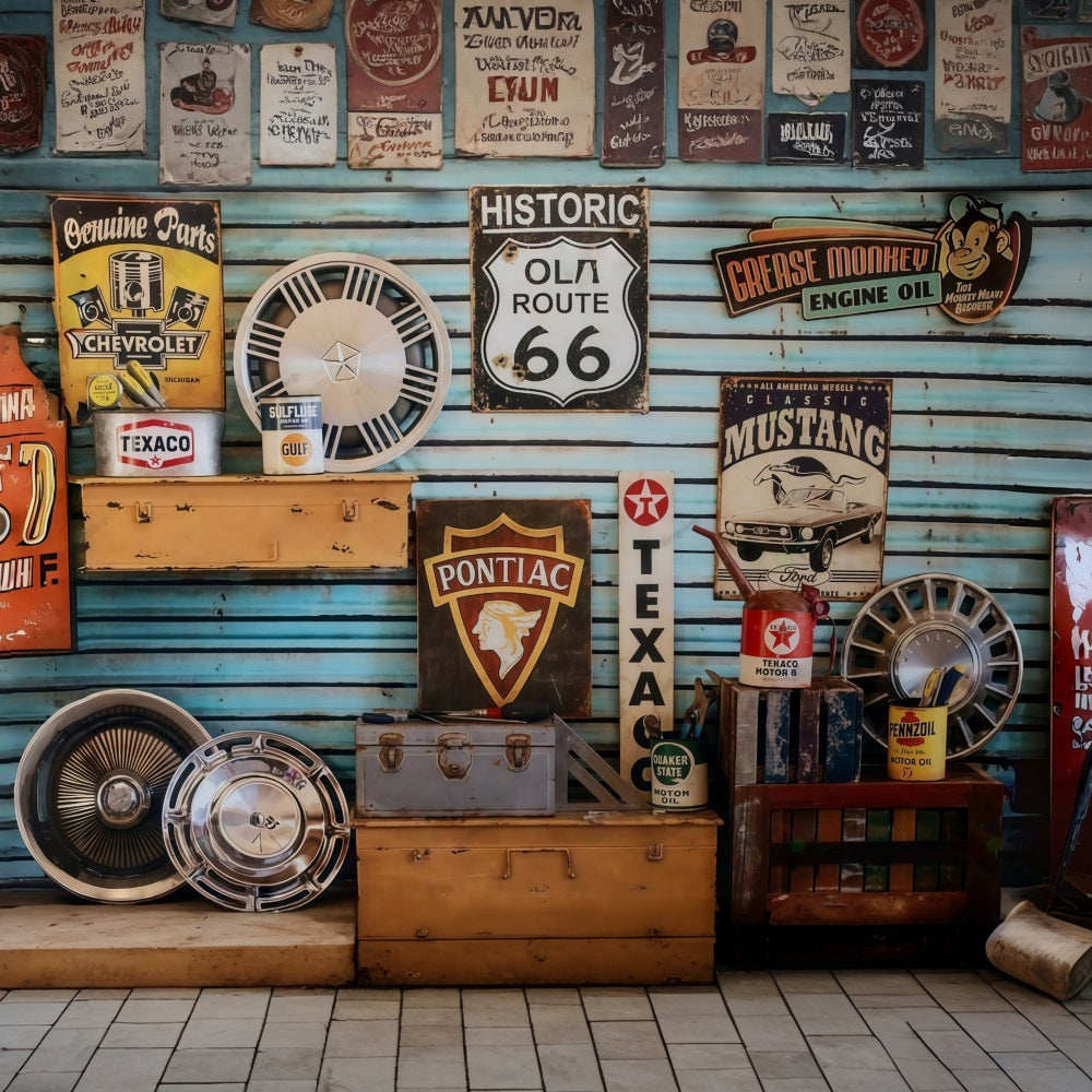 Newborn Photo Backdrop Vintage Garage Route Signs Kids Backdrop UK MRR9-127