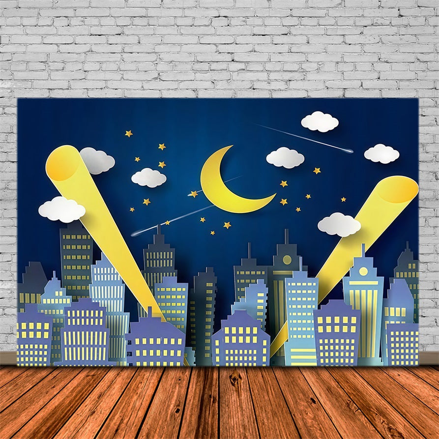 Newborn Photography Backdrops Night City Skyline Moonlight Children Backdrop UK MRR9-128