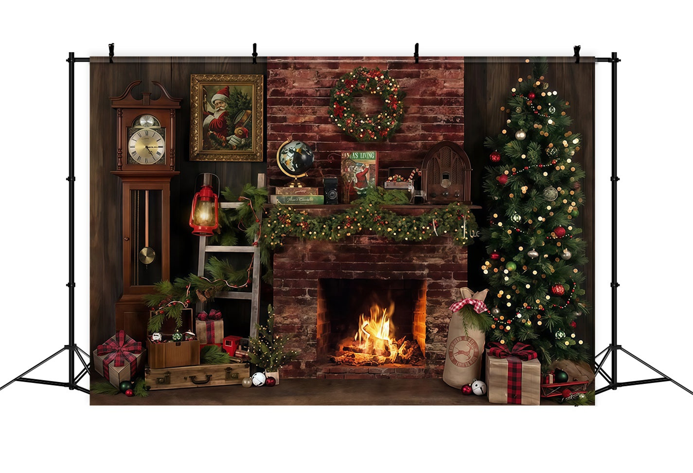 Christmas Fireplace Backdrop Rustic Fireplace Decor Christmas Photo Backdrop UK MRR9-129