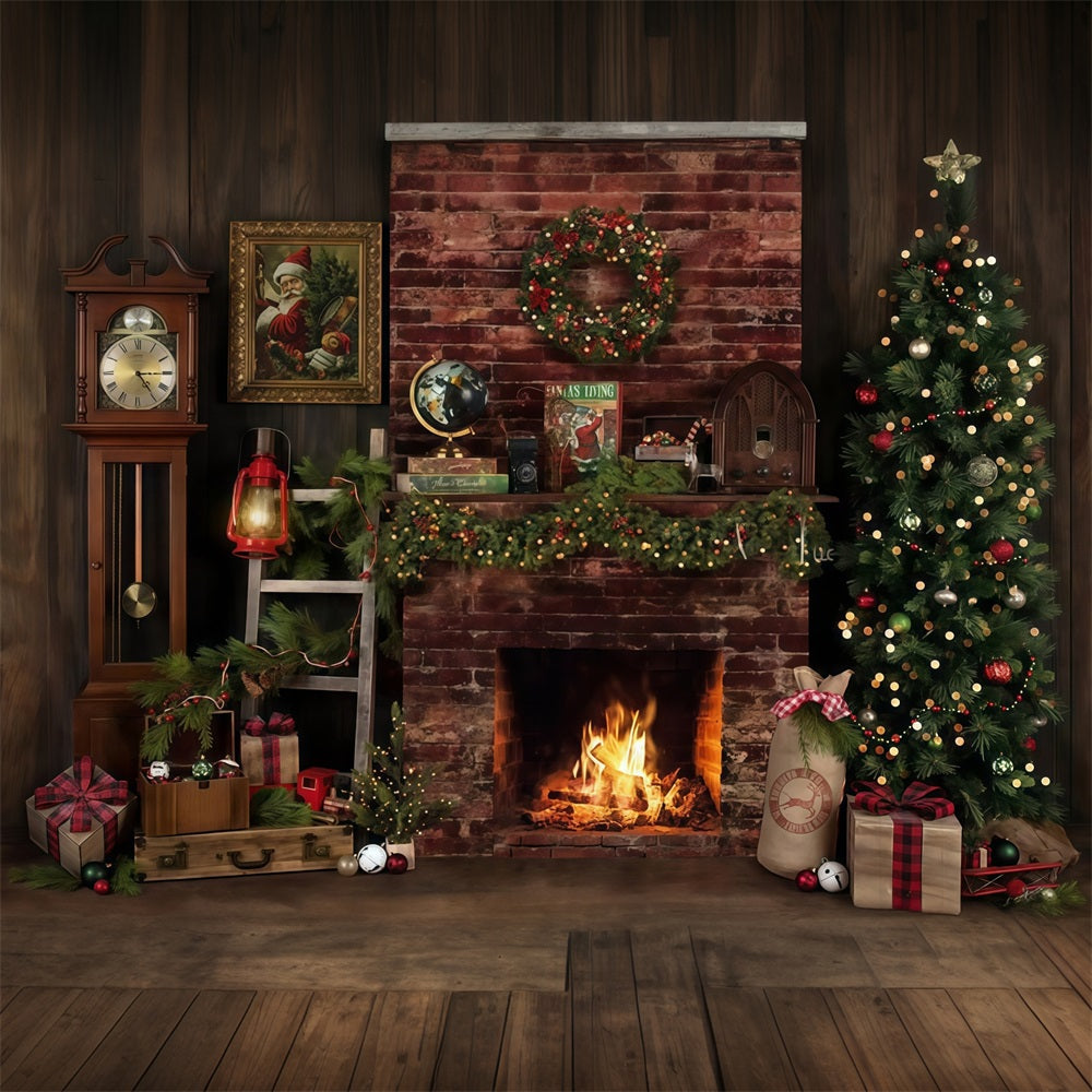 Christmas Fireplace Backdrop Rustic Fireplace Decor Christmas Photo Backdrop UK MRR9-129