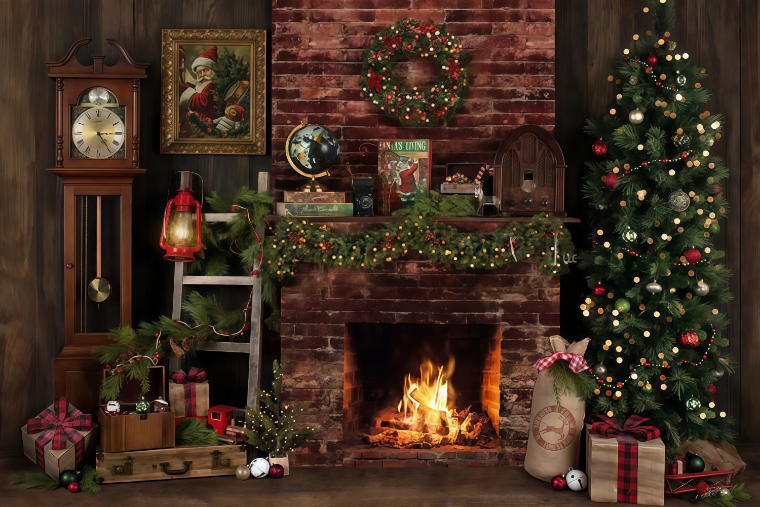 Christmas Fireplace Backdrop Rustic Fireplace Decor Christmas Photo Backdrop UK MRR9-129