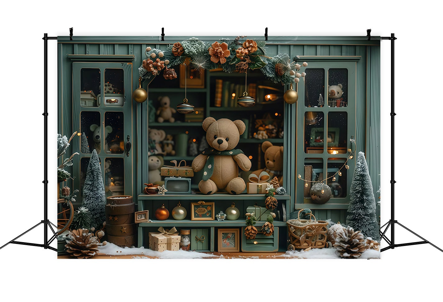 Christmas Photo Backdrop Teddy Bear Holiday Window Display Christmas Backdrops UK MRR9-130